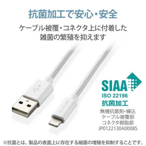 ライトニングケーブル 形状記憶 抗菌 2m 白