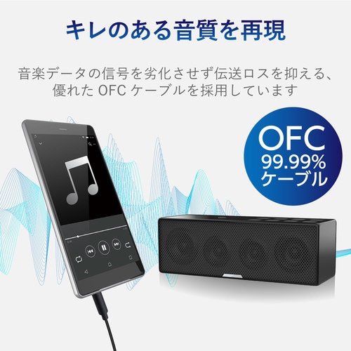 車載用AUXケーブル L−ストレート 1.0m 黒