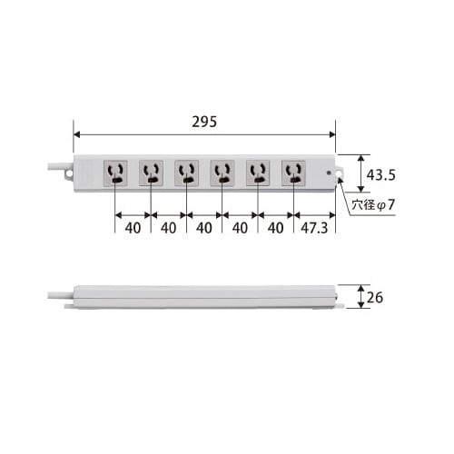 工事用抜け止めタップ 3P 6個口 3m グレー