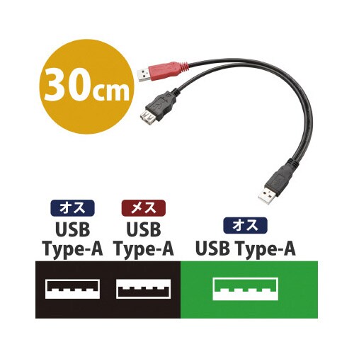 Y字Wパワーケーブル USB2.0 Aメス