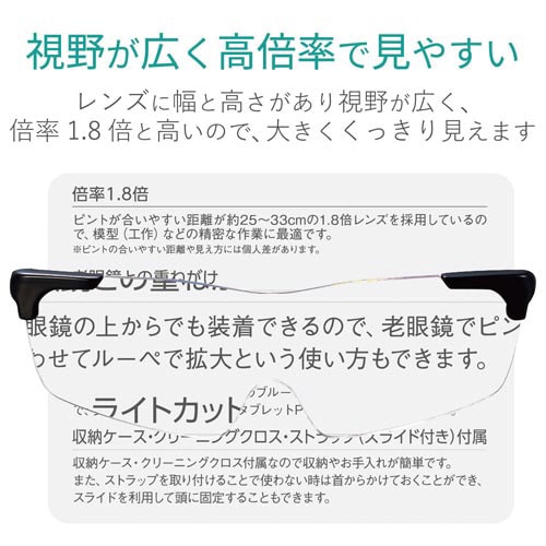 ハンズフリールーペ クリアレンズ1.8倍 ブラック