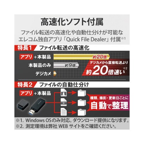 カードリーダ/USB3.0直挿/ソフト付/ブラック