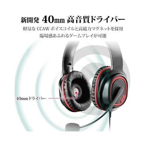 軽量ゲーミングヘッドセット 2m BK
