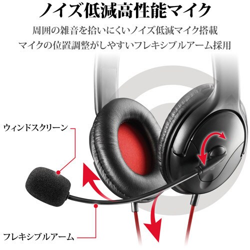 ゲーミングヘッドセット 延長ケーブル付 1m BK