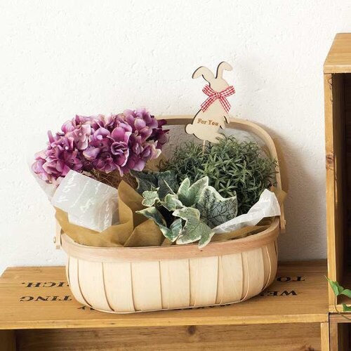 ウッドオーバルバスケット/ハンドル付−L 4個