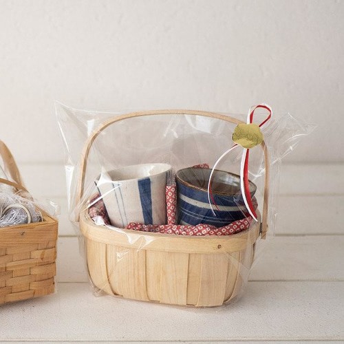 ウッドオーバルバスケット/ハンドル付−S 6個