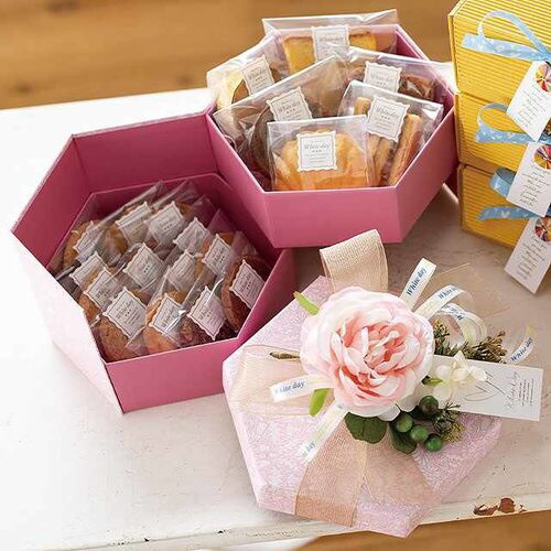 グレイスフルフラワー六角二段貼箱Mモーブピンク4個