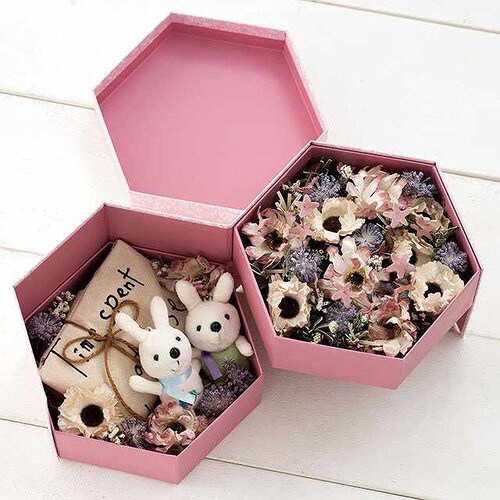 グレイスフルフラワー六角二段貼箱Mモーブピンク4個