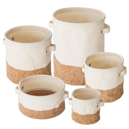 コルク×キャンバス丸底バスケット−S 6個×2