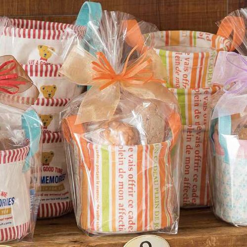 オレンジストライプ丸底布バスケット−S 10個