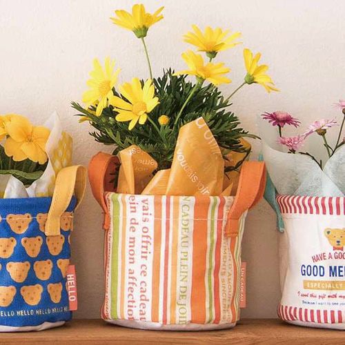 オレンジストライプ丸底布バスケット−S 10個