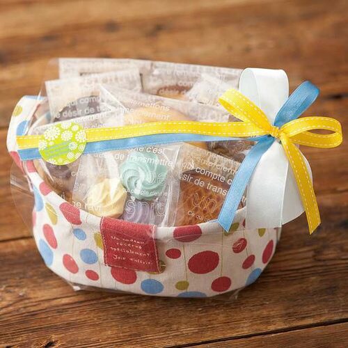 トリコロールドットオーバル布バスケット−S 10個