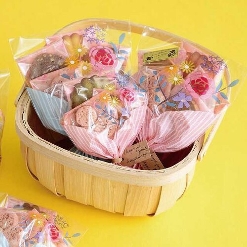 ブーケプリントOPPギフトバッグ−4/ピンク×2