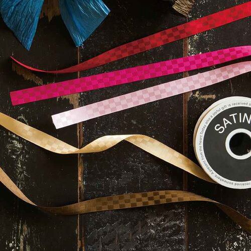 格子サテンリボン−5/ブラウン 1巻×5