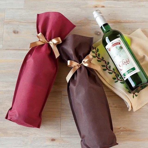 不織布リボン付ワインバッグブラウン 10枚×2