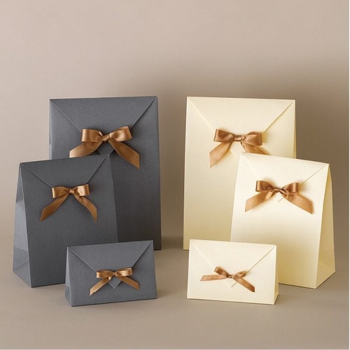 無地リボン付ペーパーバッグ2/チャコール ×20