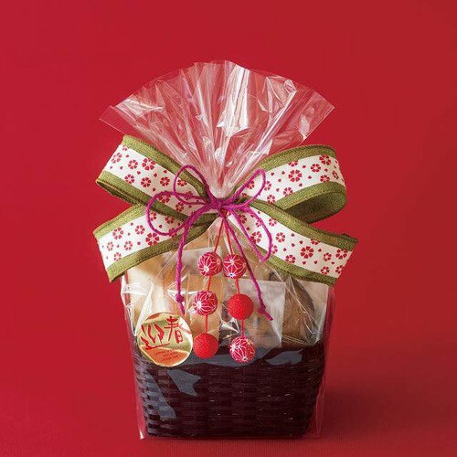 和風花柄コットンリボンレッド−3 1巻×3