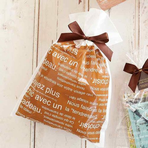 カフェオレリボン付PEギフトバッグ−S 20枚×3