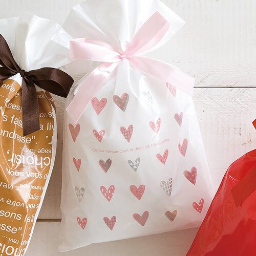 リトルハートリボン付PEギフトバッグ−M20枚×2