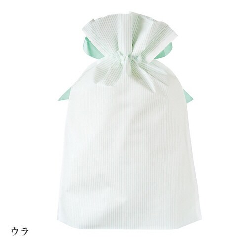 ミントストライプリボン付PEギフトバッグ−S×2