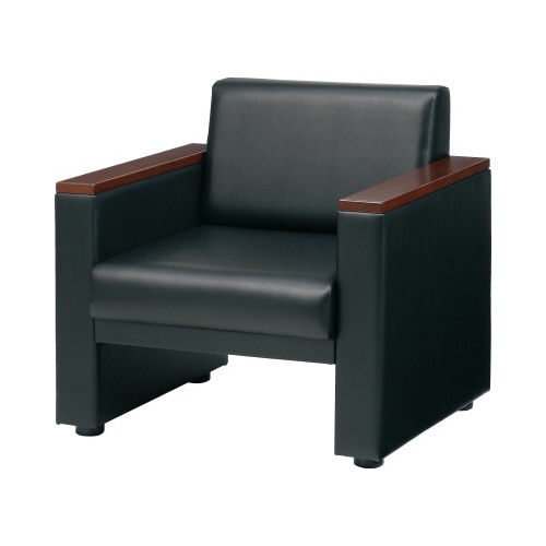 セット品 応接木肘ソファ レザーブラック4点