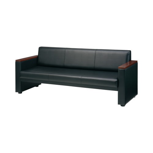 セット品 応接木肘ソファ レザーブラック4点