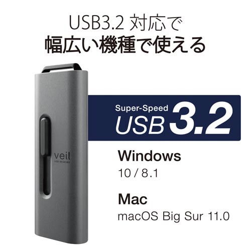 USBメモリ USB3.2 128GB グレー