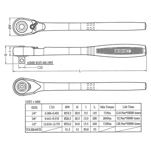 3/8DR超小型ヘッドラチェットハンドル