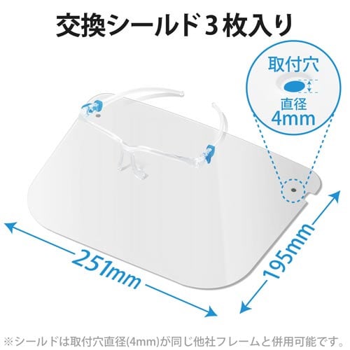 フェイスシールド メガネ型 本体+交換用3枚