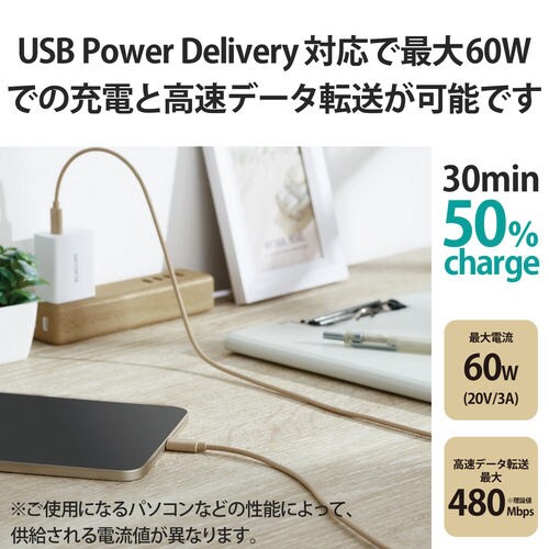 タイプC−Cケーブル 1m PD ベージュ