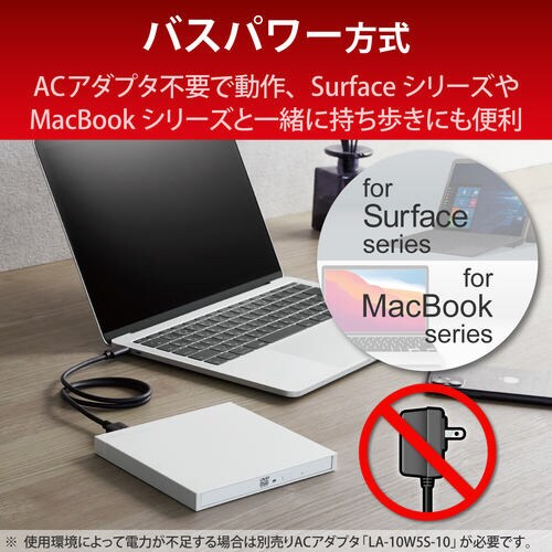 外付ポータブルDVDドライブ ケーブル付 ホワイト