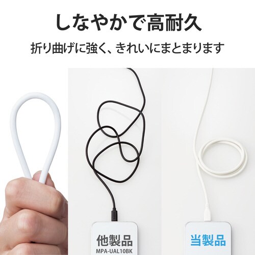 ライトニングケーブル なめらか 2m ホワイト