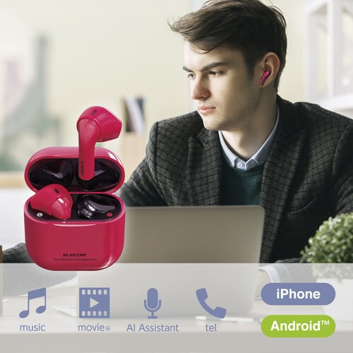 ワイヤレスイヤホン セミオープン ピンク