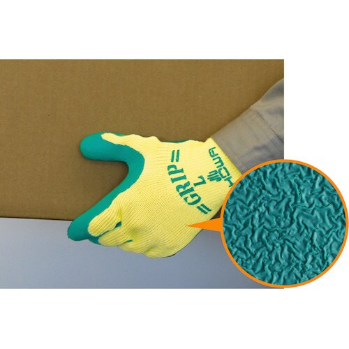 天然ゴム背抜き手袋グリップ(ソフト)緑 LL 3双