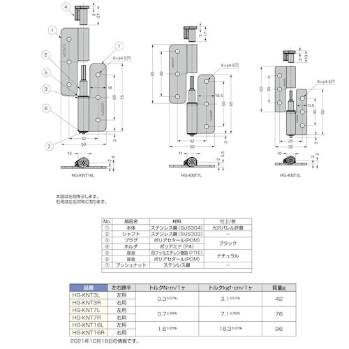 抜き差しトルクヒンジ HG−KNT16R