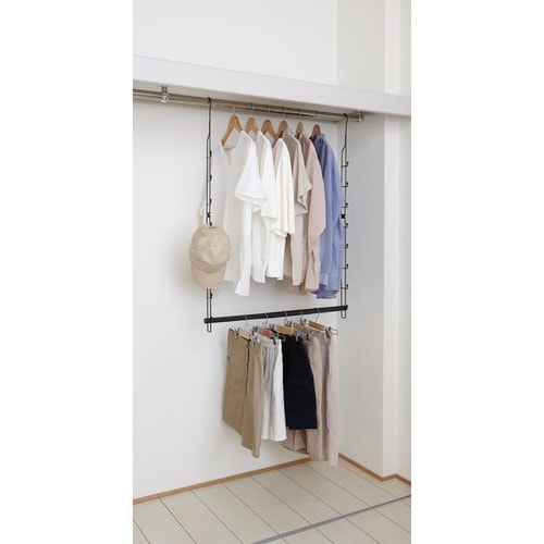 クローゼット吊り下げハンガー伸縮タイプ ブラック