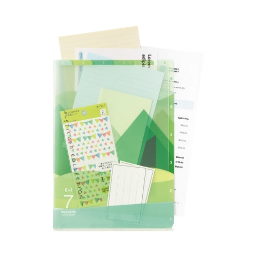 7ポケットクリアホルダーA4 ランドスケープ柄 緑