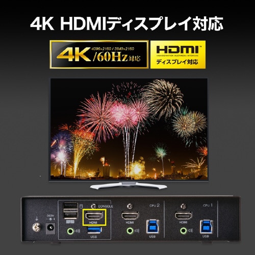4K対応HDMIパソコン自動切替器(2:1)