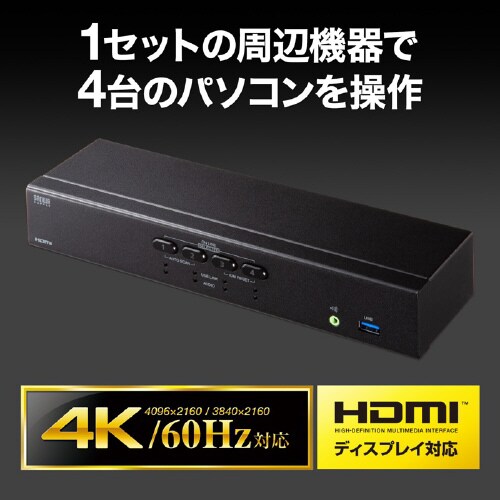 4K対応HDMIパソコン自動切替器(4:1)