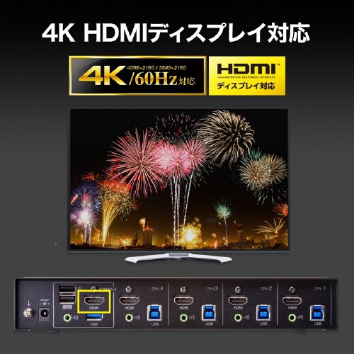 4K対応HDMIパソコン自動切替器(4:1)
