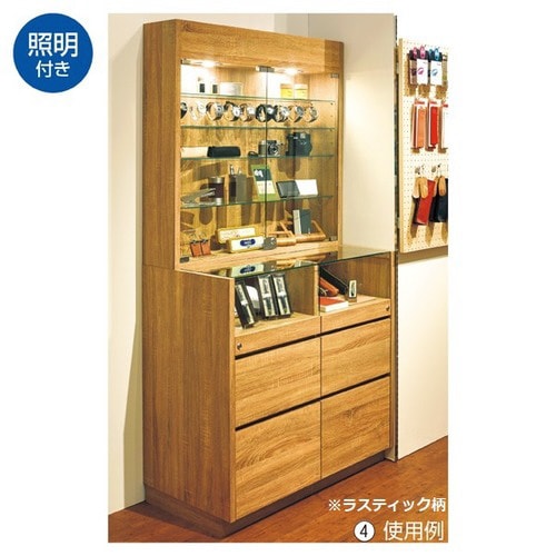 木製壁面用L型ショーケース 照明付き エクリュ