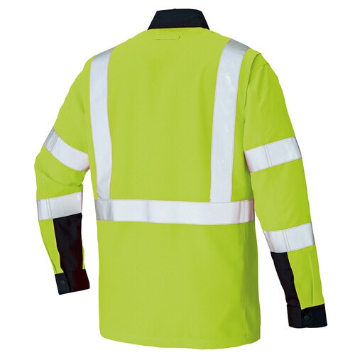 長袖シャツ ハイパーイエロー×ネイビー 6L