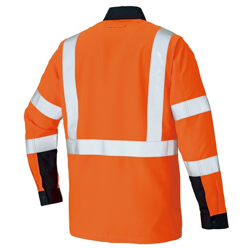 長袖シャツ ハイパーオレンジ×ネイビー 3L
