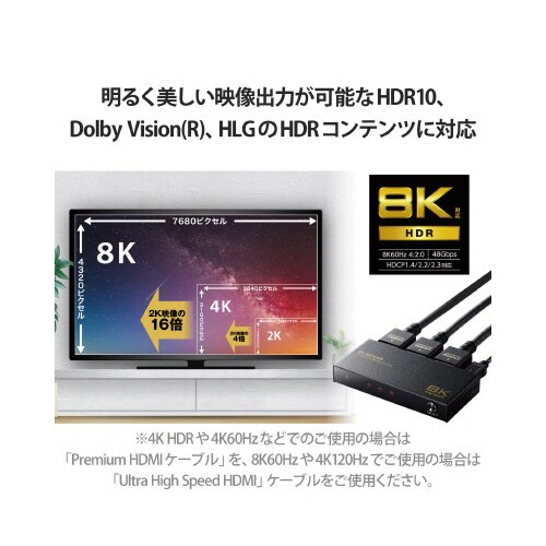 HDMI切替器 2入力1出力 手動/自動 ブラック