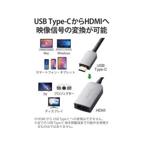 タイプC変換ケーブル タイプC−HDMI シルバー