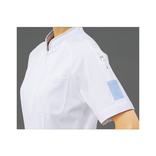 ジャケット レディス 半袖 白/サックス