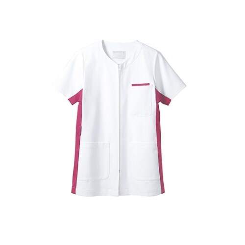 ジャケット レディス半袖白/バーガンディ