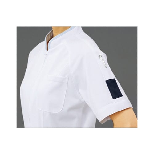 ペアジャケットレディス半袖白×紺