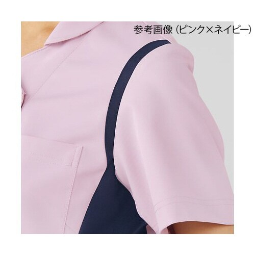 レディススクラブ(衿付き) ピンクxネイビー S