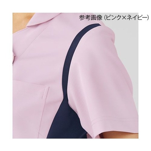 レディススクラブ(衿付き) ピンクxネイビー L